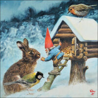 Rien Poortvliet servetten GNOME FEEDING ANIMALS