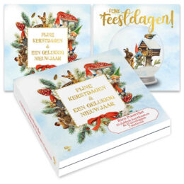 Rien Poortvliet kabouter kerstkaartenmapje / Sneeuwbol vogelhuis