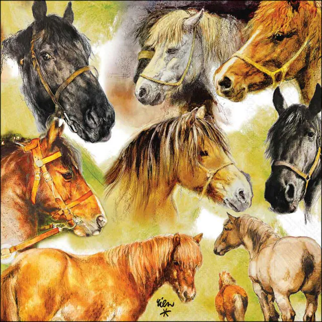 Rien Poortvliet servetten COLLAGE OF HORSES
