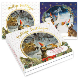 Rien Poortvliet kabouter kerstkaartenmapje / Kabouter voert muis - Winters tafereel